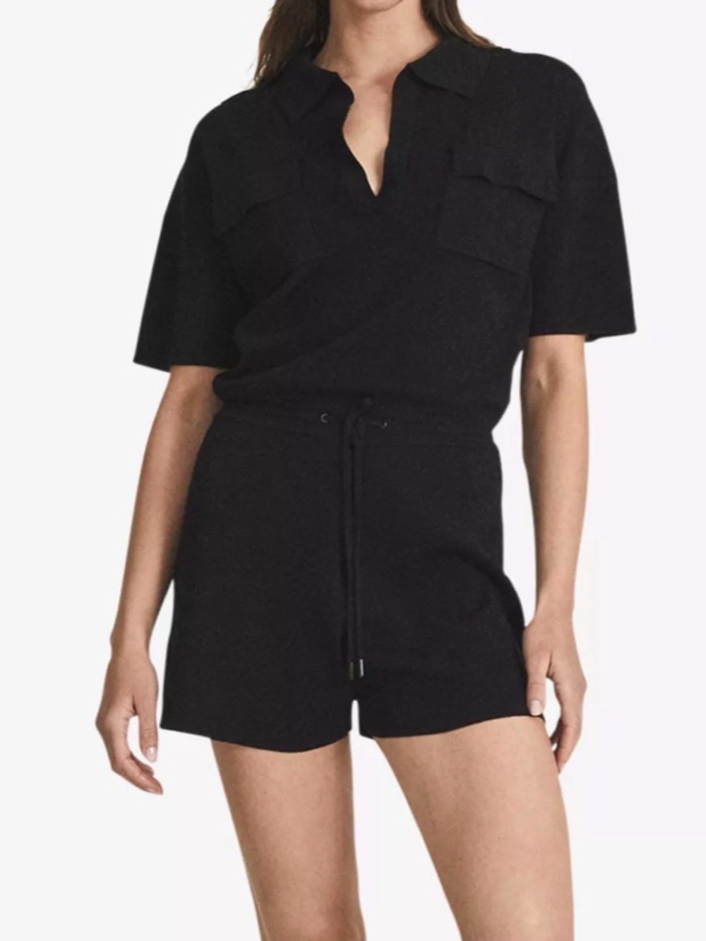 Reiss Cara Black Knit Jersey Playsuit Romper Size S